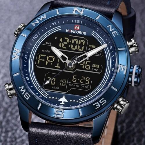 Top Brand NAVIFORCE New Men Fashion Quartz Watch Mens Leather Sport Dual Display Watches Men LED Date Clock Relogio Masculino