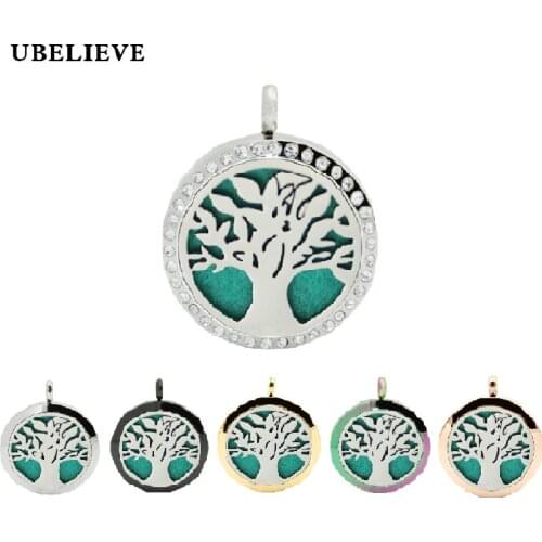 Tree Aromatherapy Locket Jewelry 30mm Essential Oil Diffuser Locket Stainless Steel Magnetic Perfume Locket Necklace For Women