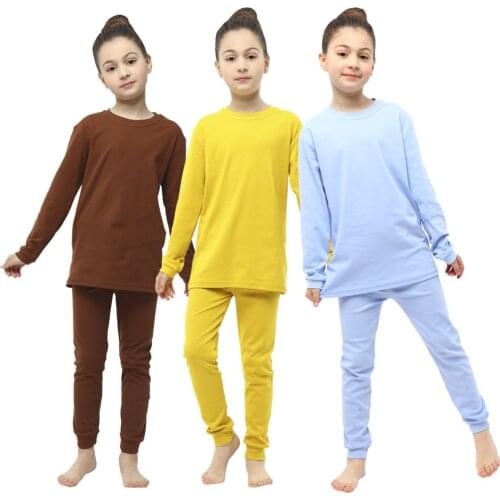 Kids Pajamas Children Sleepwear Long Sleeve Casual Solid Long Johhs Set Baby Boys Girls Clothes Cotton Nightwear Kids Clothing