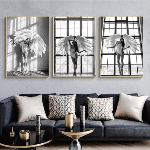 Angel Wing Canvas Painting Posters And Prints Wall Art Black and White Nordic Room Decor Picture For Bedroom Home Decoration