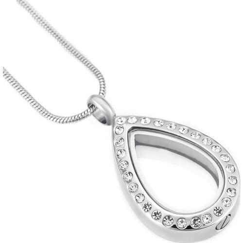 IJD9888 New Arrive Women Gift Stainless Steel Teardrop glass Locket Memorial Necklace Ashs Urn Cremation Pendant&Jewelry