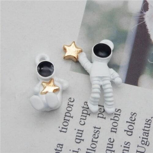 Julie Wang 4PCS White Astronaut Charms Alloy Spray-painted Small Spaceman Pendant Bracelet Earrings Accessory Jewelry Making