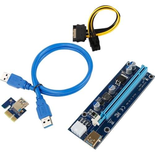 60CM VER 009S PCI Express PCI-E Riser Extender Card PCIE 1X to 16X USB 3.0 Cable SATA to 6Pin Power for Bitcoin Miner Mining