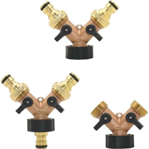 Brass 2-way Garden Tap Female 3/4 Y Irrigation Valve Water Splitter Quick Connector Garden Hose Splitter 1 Set
