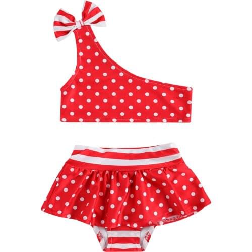 Citgeett Summer Infant Girls Polka Dot Swimsuit Set Bow One-Shoulder Sleeveless Top and Skirt Swim Shorts Clothes Set