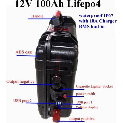 GTK 12V 100Ah LiFepo4 100Ah lithium battery pack 12v with BMS for fishing boat electric trolling motor RV motorhome+10A charger
