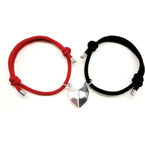 5 Set Facets Magnetic Pair Distance Adjustable Lucky Bracelet Red Twisted Rope Heart Beaded Bracelets Jewelry Lovers Gifts