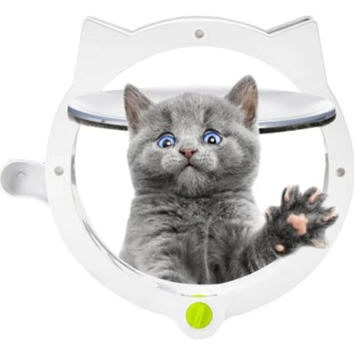 Small Round Cat Door with 4-way Lock Pet Plastic Window Lockable Safe Gate for Kitten Dog Pet Supplies