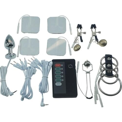 Electric shock metal anal plug wheel roller breast massager penis chastity device nipple clitoris electro stimulation sex toys