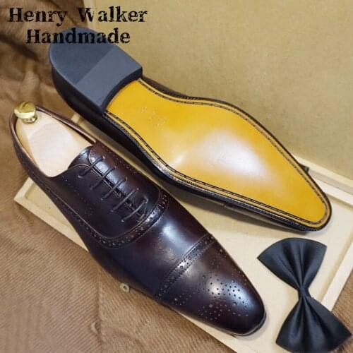 New Arrival Men Oxford Shoes Lace up Pointed Toe Black Coffee Classic Cap Toe Mens Dress Shoes Wedding Office Leather Shoes Men