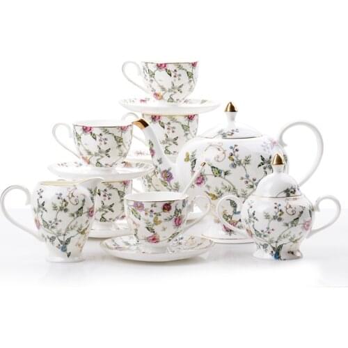 Guci 21 pieces English Afternoon Tea Set European Bone Porcelain Coffee Cup and Plate Set Wedding Ceramic Tea Set Household