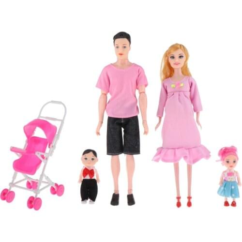 Family Doll Set Dad Pregnant Mom Daughter Son Baby for Girls Toys Gift Pink