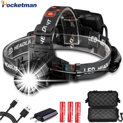 Pocketman Super Powerful Headlamp USB Rechargeable Headlight XHP70 XHP50 LED Zoomable Head Lamp Waterproof Head Flashlight