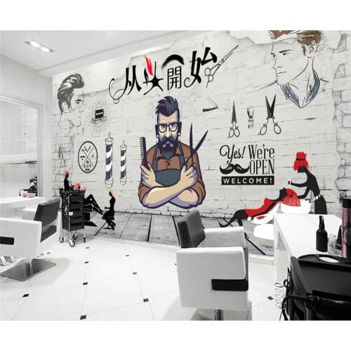 Personalized Hair Salon Hair Cut Mural 3D Hand-painted Retro Barber Shop Background Wallpaper 3D Industrial Decor Wall Paper 3D