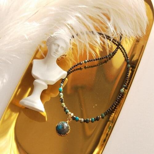 Lii Ji Black Spinel Chrysocolla Pendant Charms 14K Gold Filled Delicated Handmade Necklace For Women Girls Gift