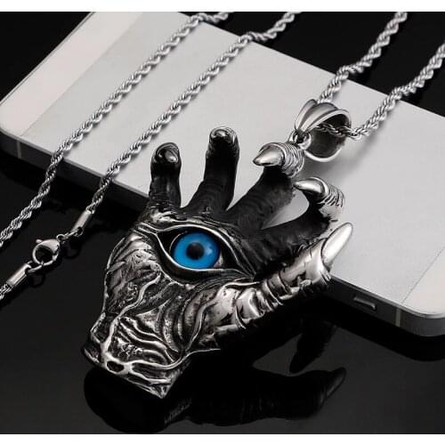 New retro pendant Titanium steel domineering demon hand Dragon claw blue eye small pendant