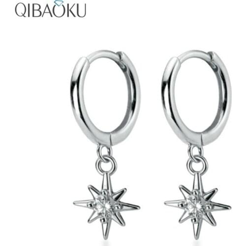 Sterling Silver 925 Hoop Earrings Star Light Zircon Ear Buckle Simple Small Earrings Jewelry for Women Dainty Earrings
