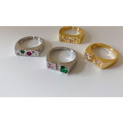 SRCOI Colorful Zircon Geometric Open Rings For Women Delicate Gold Silver Color Open Finger Party Chunky Ring Jewellery Bijoux