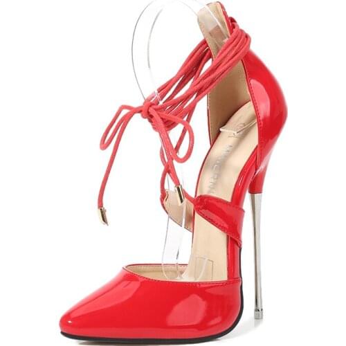 Sexy 16cm Extreme High Heels Women Shoes Large Size 46 Sexy Red Black Pink Womens Heels Cross Straps Pumps Women Stripper Shoes