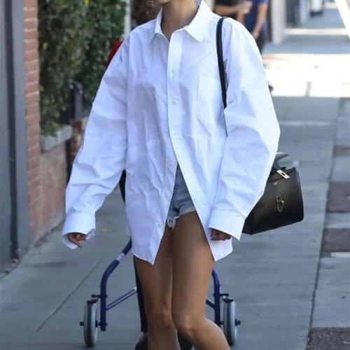 2021 Fashion Elegant Simple Women White Shirt Long Sleeve Turn-Down Collar Loose Blouse Spring Autumn Street Casual Lady Tops