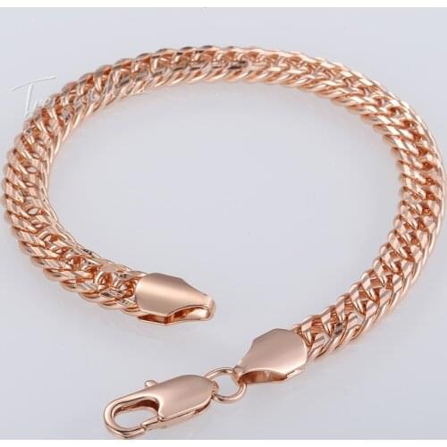 7mm Rombo 585 Rose Chain Yellow Gold Filled Bracelet for Women Cut Double Curb Cuban Link 18-25cm GB294A