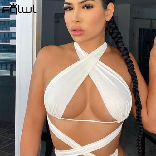FQLWL Streetwear Bandage Cami Top Women Bustier Spaghetti Strap Tops Ladies Bralette Halter Female Lace Up Cropped T Shirt 2020