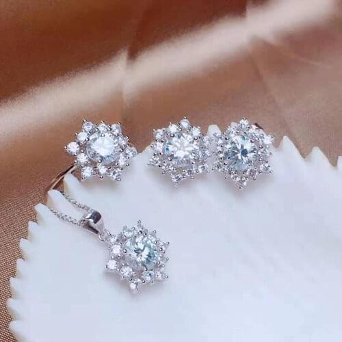 Mossan Diamond Ring Snowfla Necklace Earrings Set 925 Eight Heart Eight Arrow Cutting Fashion Fine Jewelry For Women