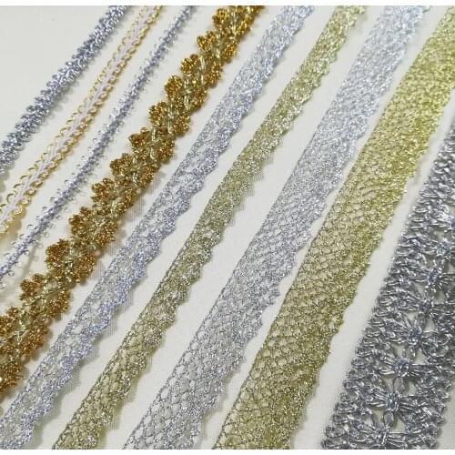 1Yards Latest Silver Gold Lace Fabric High Quality Lace Ribbon Guipure Sewing Trimmings Laces Curtain Ribbons Decoration LX08
