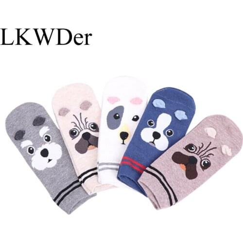 5pairs Women Socks Print Casual Work Business Cotton Cartoon Dog Fashion Sock Hosiery Comfortable Elastic Breathable Socks Meias
