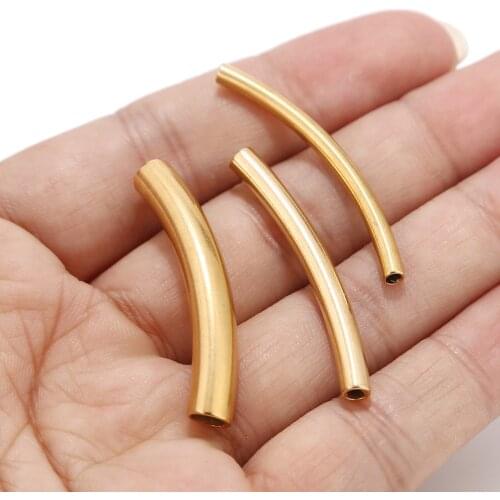 5pcs Assorted Lot Gold Stainless Steel Twist Curved Long Noodle Tube Beads for Jewelry Making Findings 40mm