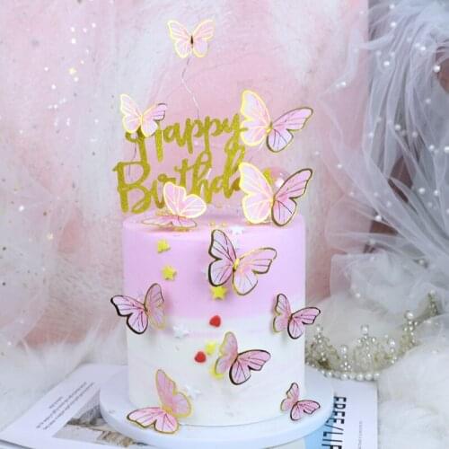 5pcs/Jitler Happy Birthday Cake Butterfly Topper Party Tableware Logo Girls Birthday Dessert Decorations Baby Shower