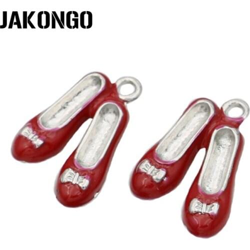6pcs Antique Silver Plated Enamel RED Shoe Charms Pendant for Jewelry Making Bracelet Accessories DIY Handmade 19x15mm
