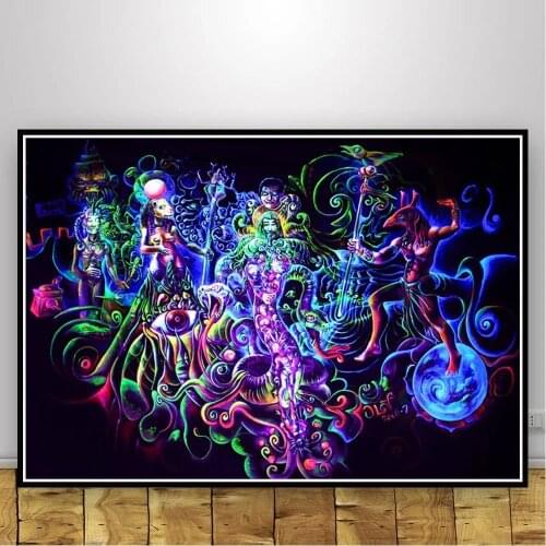 Abstract Blacklight Paintings Art Psychedelic Trippy Poster Prints Modern Wall Canvas Wall Pictures For Living Room Home Decor