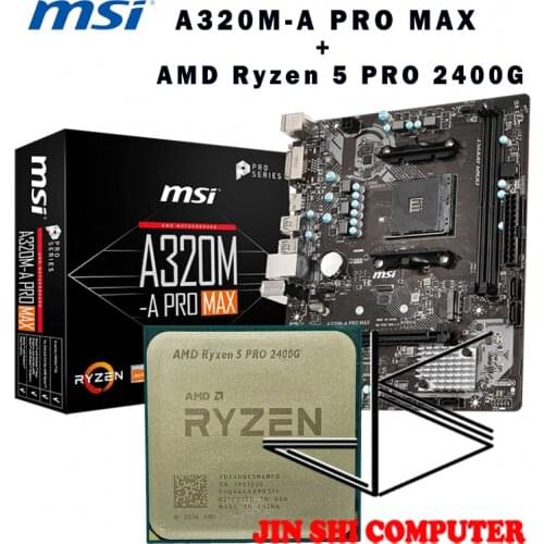 AMD Ryzen 5 PRO 2400G R5 2400G CPU + MSI A320M-A PRO MAX Motherboard Suit Socket AM4 CPU and Motherbaord Suit All new / no fan