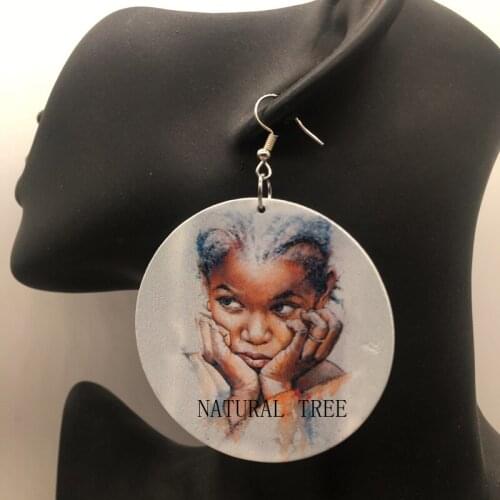 Free Shipping! African Girl Wooden Earrings