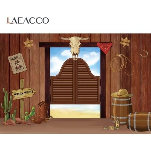Baby Cartoon Saloon West Cowboy Bar Cactus Birthday Party Wood House Portrait Photo Background Photography Backdrop Photo Studio