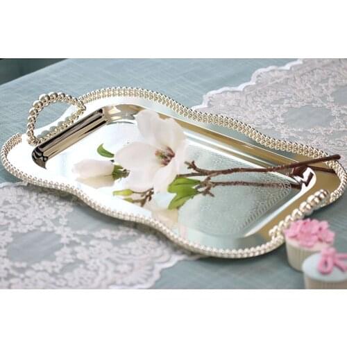 Europe Silver plated cake pan kitchen tray metal Wedding Dessert table decoration cosmetic storage tray serving trays SNTP008C