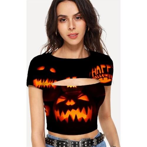 Somepet Halloween T-shirt Women Pumpkin Hollow Out T shirts Funny Tshirts Casual Party T-shirts 3d Womens Clothing Sexy Fashion