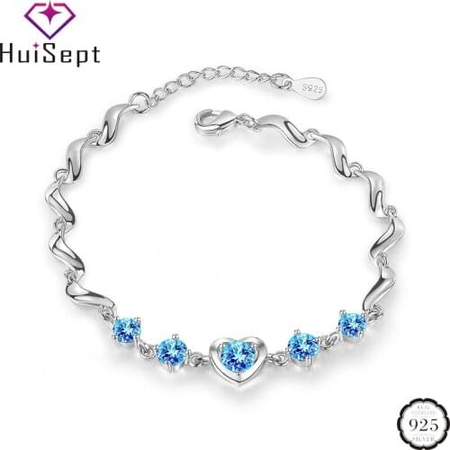 HuiSept Trendy Silver 925 Women Bracelet Heart-shape Sapphire Gemstone Jewellery Ornaments Gift for Wedding Wholesale Bracelets