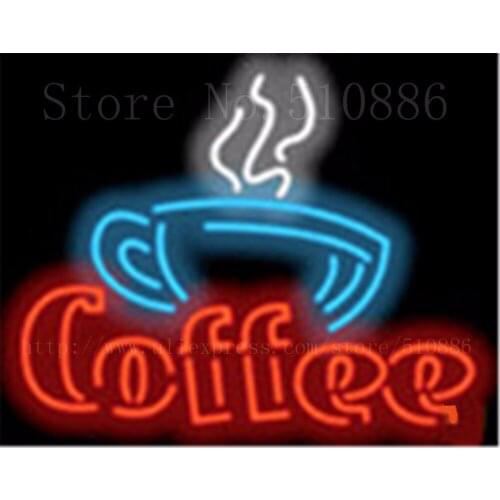Coffee with Cup Cafe Neon sign Glass Tubes Light Bar Beer Club Custom Neon signs Bulb Store Decoration Signboard signage 19"x15"