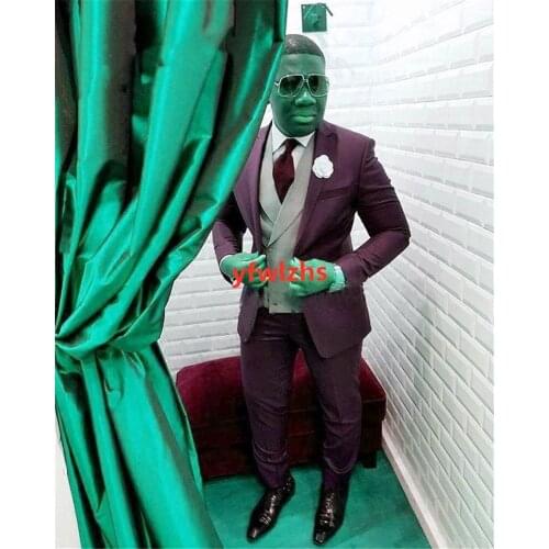 Handsome One Button Groomsmen Peak Lapel Groom Tuxedos Wedding Dress Men Suits Blazer Prom Dinner (Jacket+Pants+Tie+Vest) A193