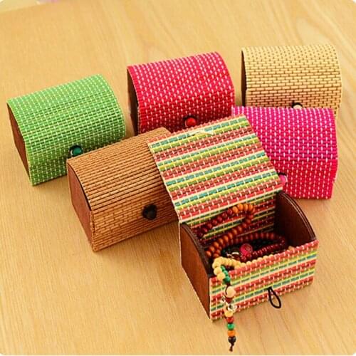 Creative Bamboo Wooden Jewelry Storage Box Ring Necklace Earrings Storage Boxes Jewelry Case Organizer