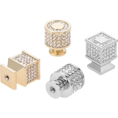 Round/Square Crystal Alloy Pull Diamond Inlay Door Handle Knob Bright Chrome Shining Drawer Cabinet Knob Furniture Pull Knobs