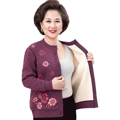 Middle-aged Elderly Mother Sweater Knitted Sweaters Cardigan Jacket Womens Sweater Autumn Winter Thickening Warm Outwear Tops