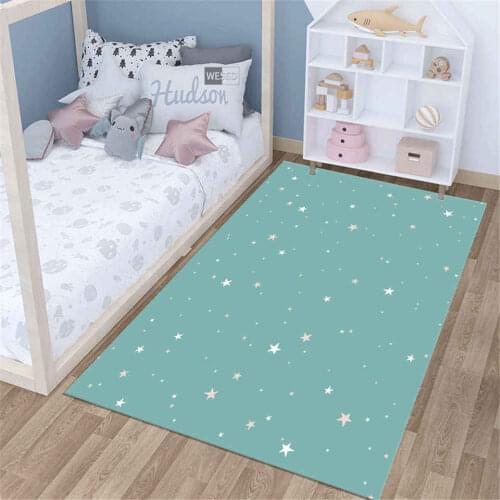 Cartoon Star Printed Boy Room Rug Nordic Cute Childrens Room Mat For Game Soft Floor Mat Bedroom Non-slip Machine Washable Rug