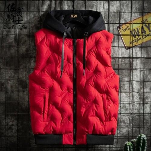 2021 mens autumn and winter new knit hat vest youth casual trend down cotton vest