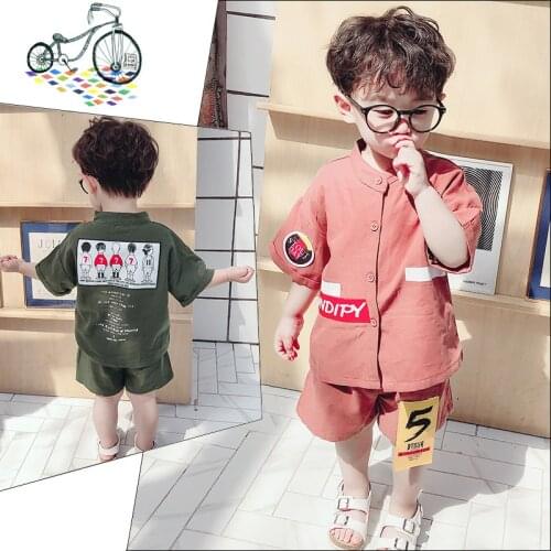 2021 summer new boys suit little boys short sleeve suit boys short sleeve + shorts cotton linen cloth suit casual fashion