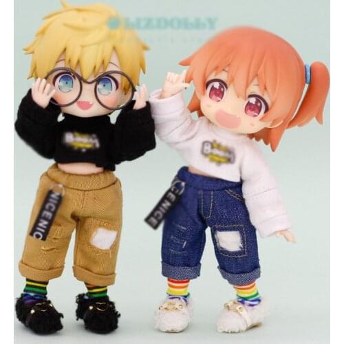 Ob11 molly baby clothes split cool handsome sweater ripped pant suit 1/12 BJD GSC plain body doll clothes