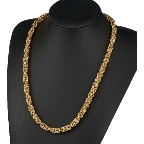 Charming 8mm Stainless Steel Gold Tone Handmade Byzantine Chain Womens Mens Necklace Or Bracelet Wristband 7-40inch Optional