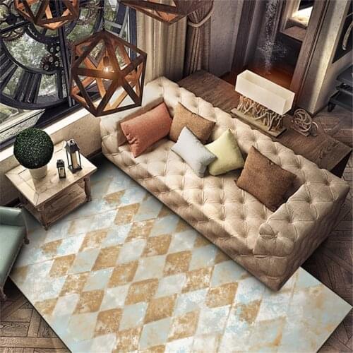 Wishatar Europe Brown Whitening Rug Living Room Large Geometric Rhombus Pattern Bedroom Carpet Long Mat Carpets Kitchen